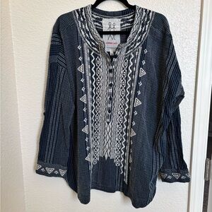 Johnny Was Embroidered Top Tunic Button Shirt Oversized Boho size large
